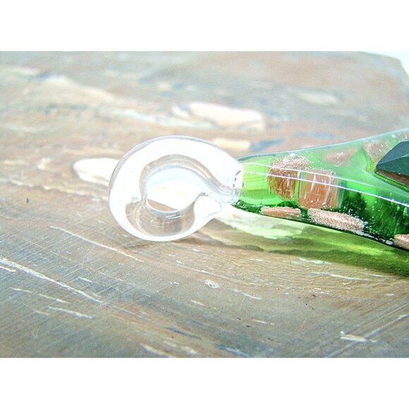 Emerald Green Teardrop Handmade Glass and Stone Fashion Pendant Gold Specks - Picture 4 of 11